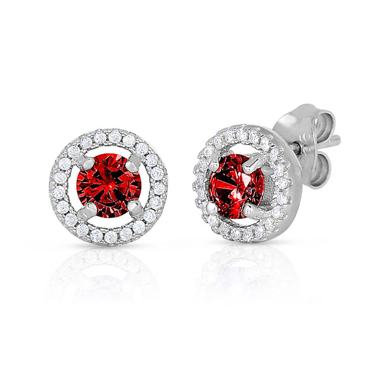Sterling Silver Birthstone Halo Stud Earrings - Available in all 12 colors