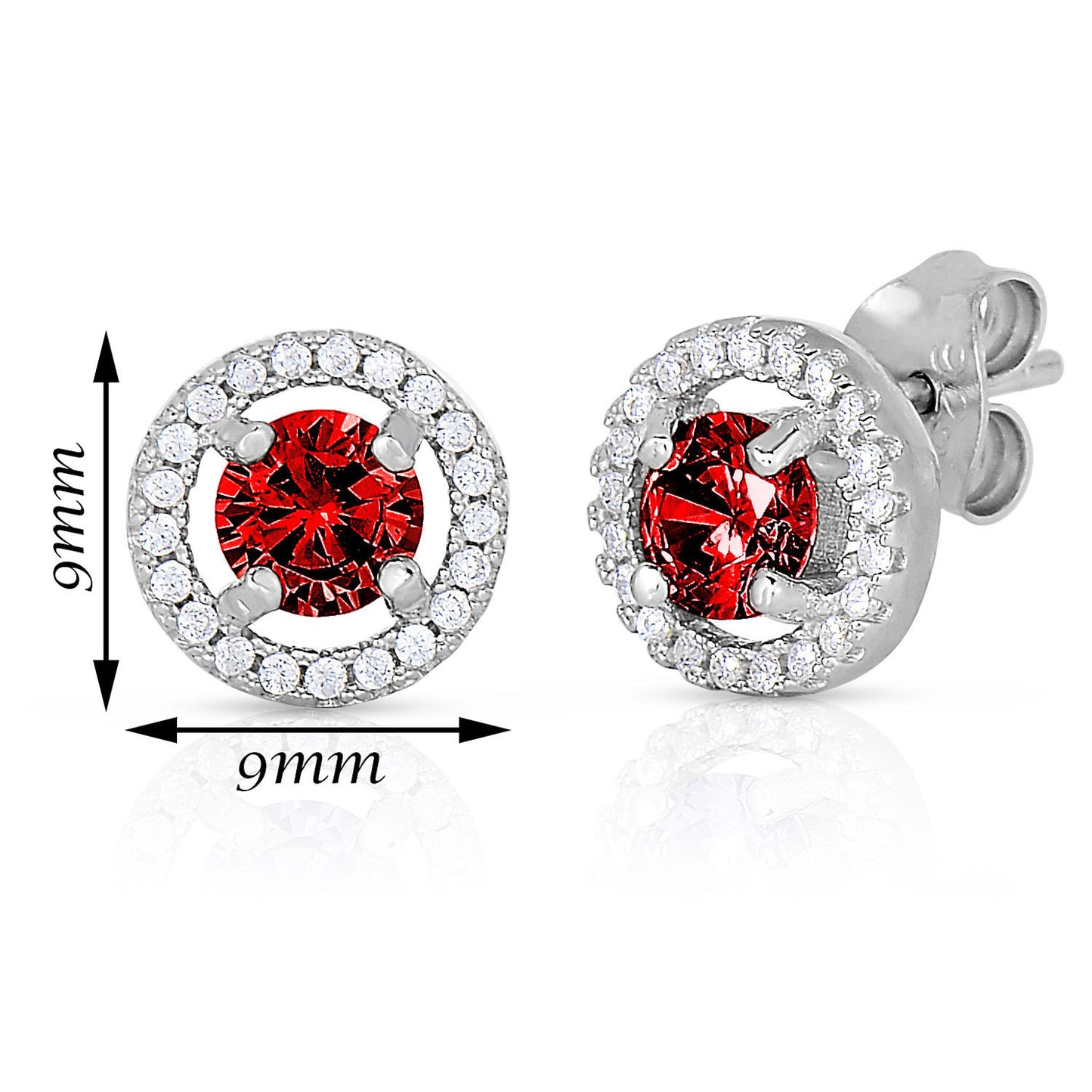 Sterling Silver Birthstone Halo Stud Earrings - Available in all 12 colors