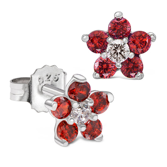 Sterling Silver Birthstone Flower Stud Earrings