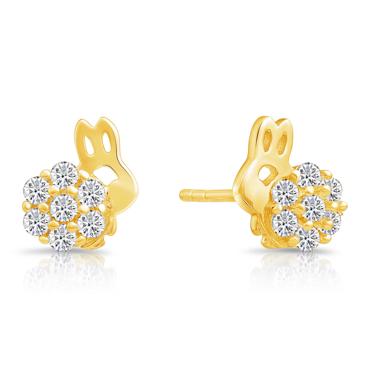 Sterling Silver Bunny Stud Earrings, Gold Plated