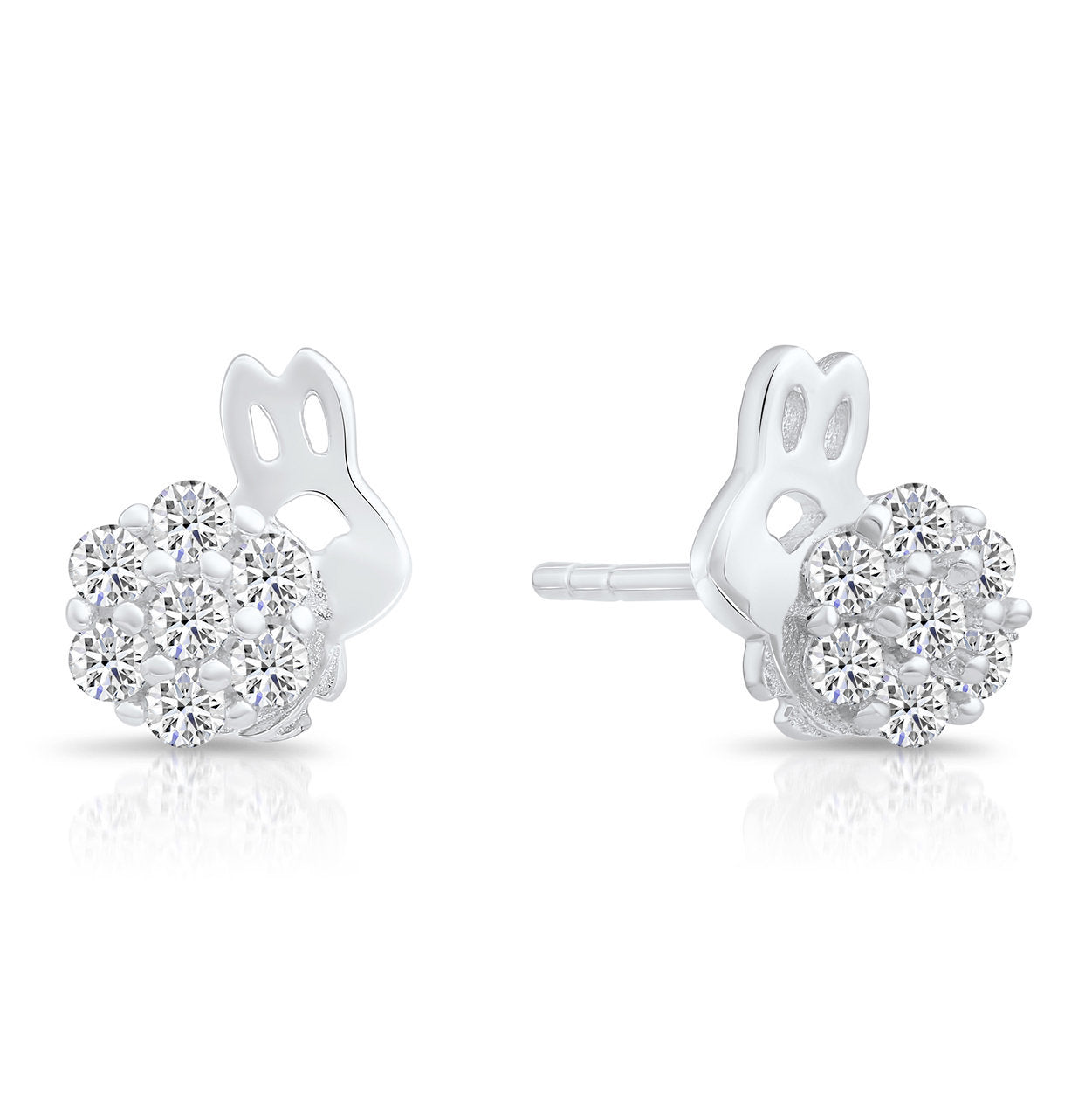 CZ Bunny Stud Earrings, Gold Plated in Sterling Silver