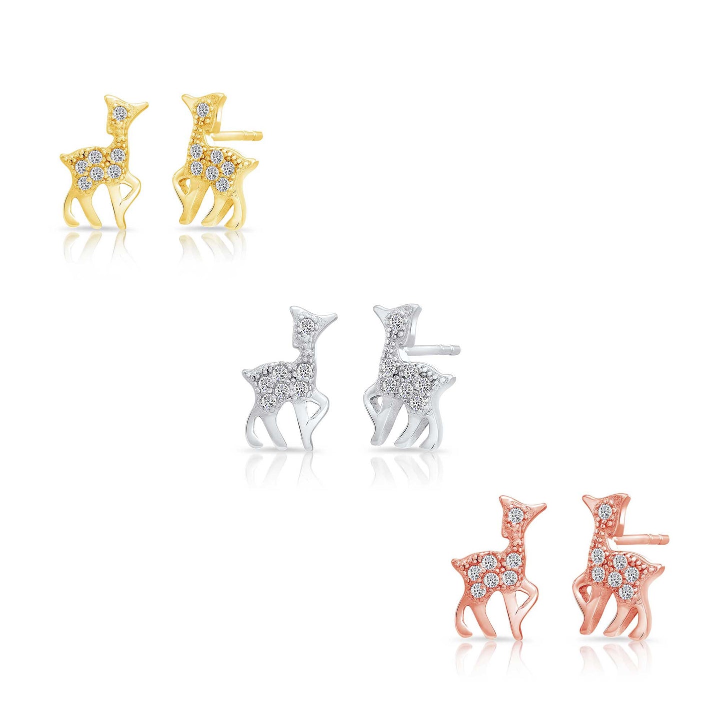Sterling Silver Deer Stud Earrings, Gold Plated