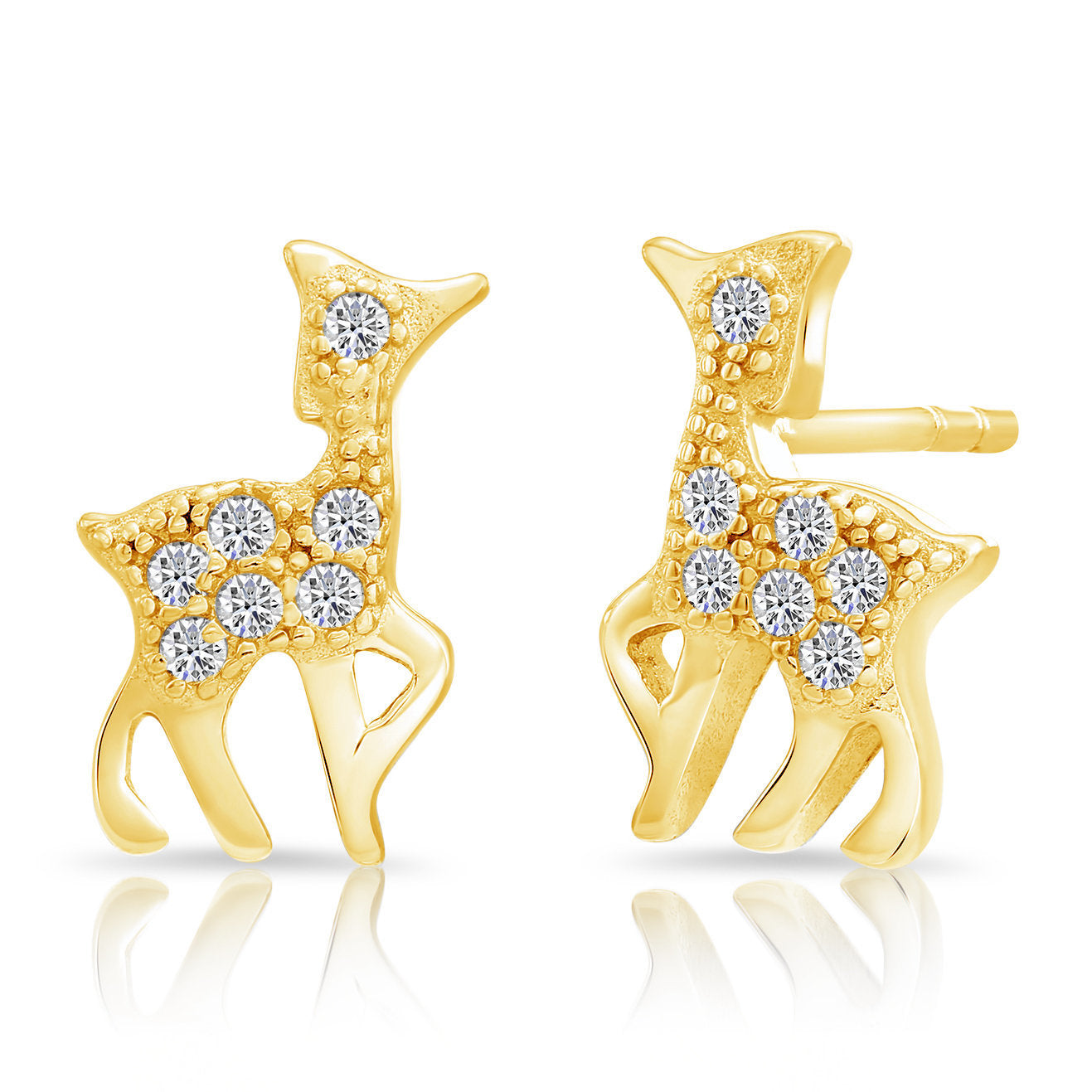 Sterling Silver Deer Stud Earrings, Gold Plated