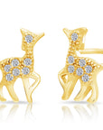 CZ Deer Stud Earrings, Gold Plated in Sterling Silver