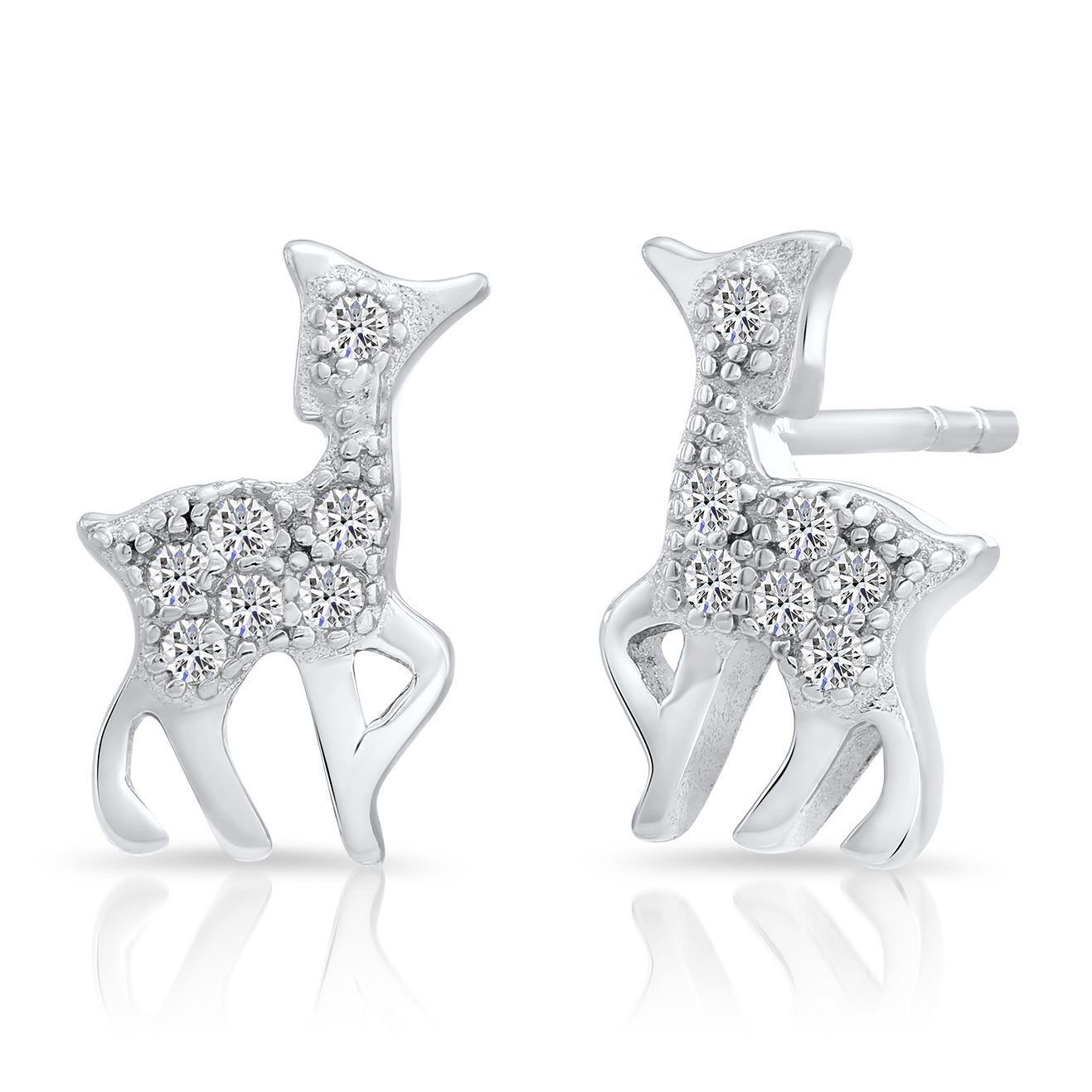 Sterling Silver Deer Stud Earrings, Gold Plated