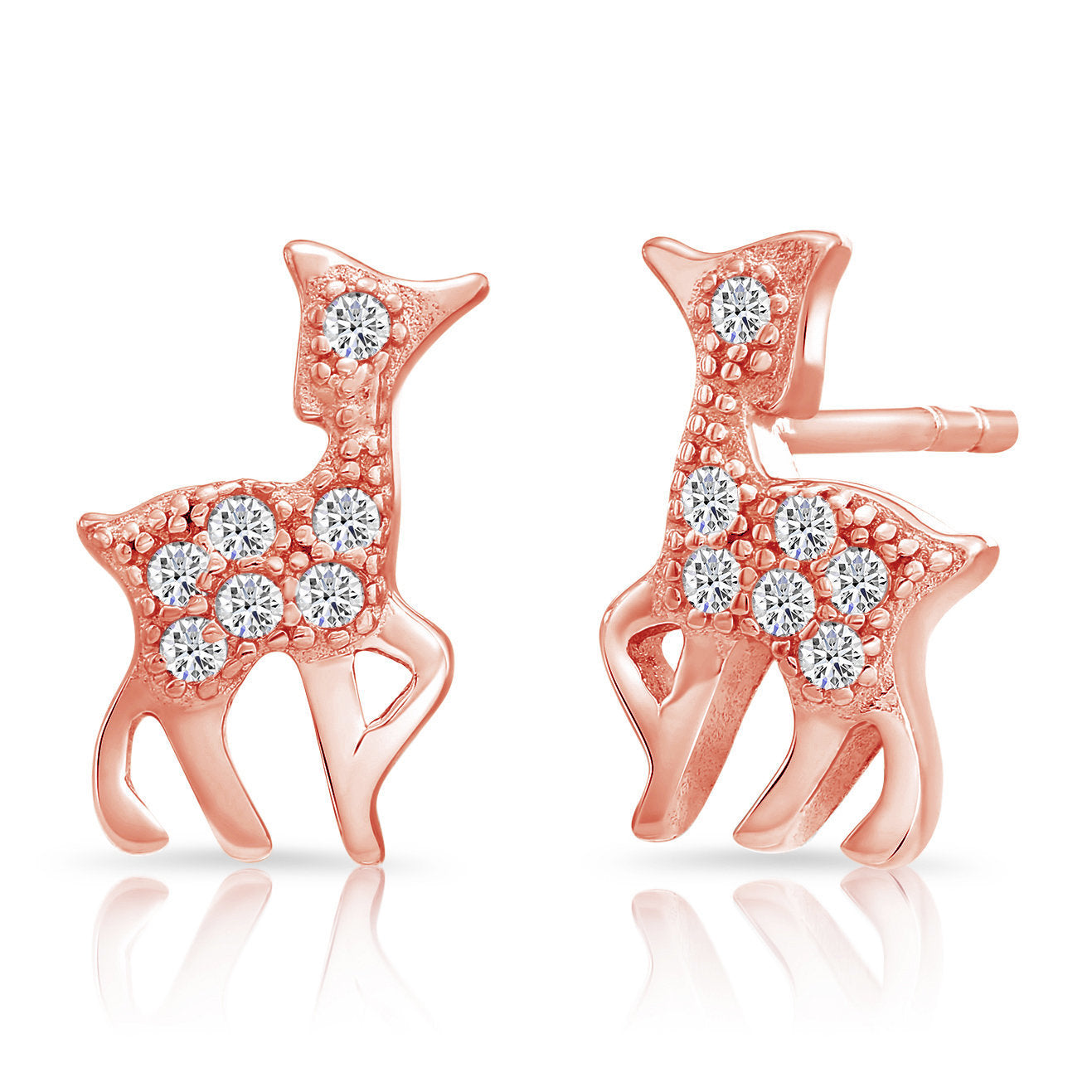 Sterling Silver Deer Stud Earrings, Gold Plated