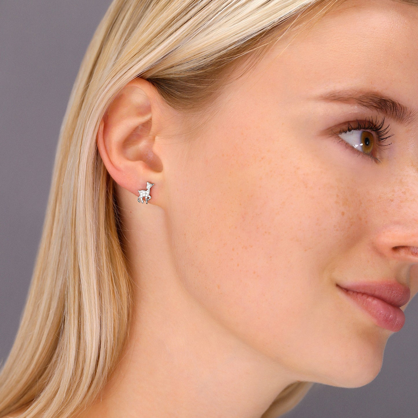 Sterling Silver Deer Stud Earrings, Gold Plated