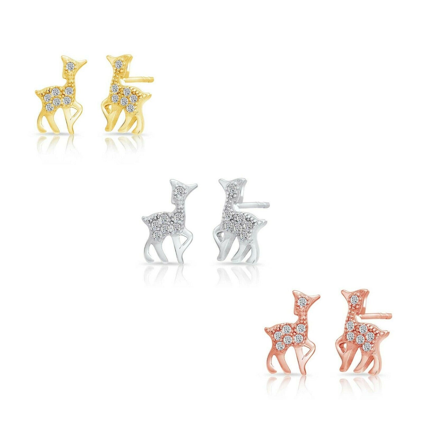 Sterling Silver Deer Stud Earrings, Gold Plated