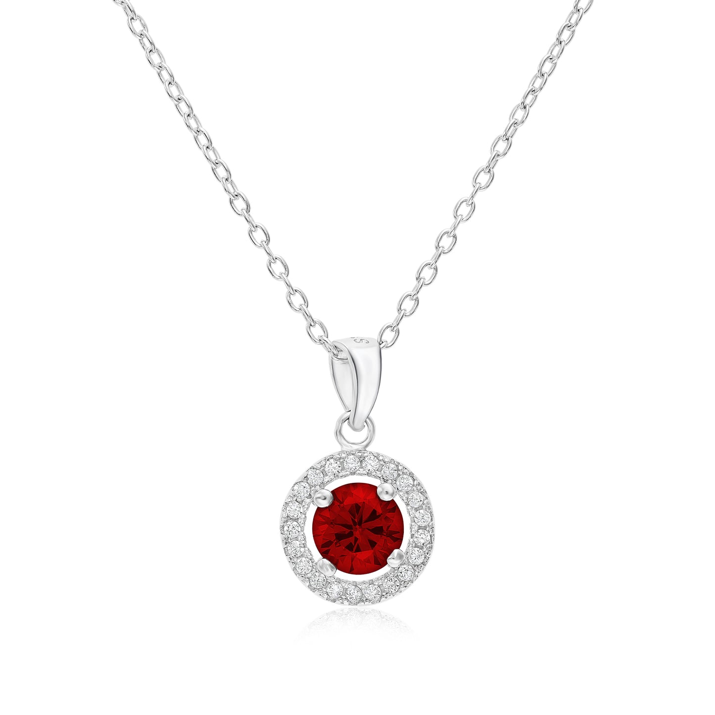 Sterling Silver Round Halo Birthstone Charm Necklace