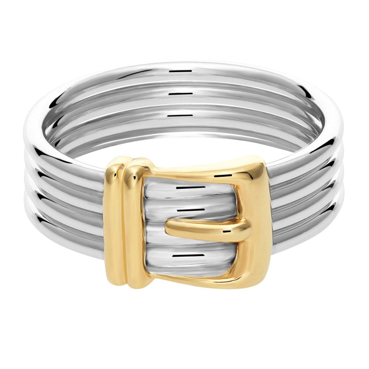 Sterling Silver Fancy Two-tone Buckle Style Ring