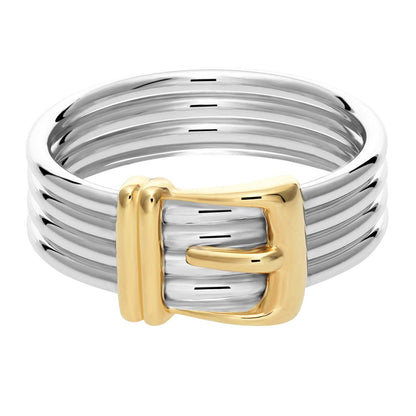 Sterling Silver Fancy Two-tone Buckle Style Ring