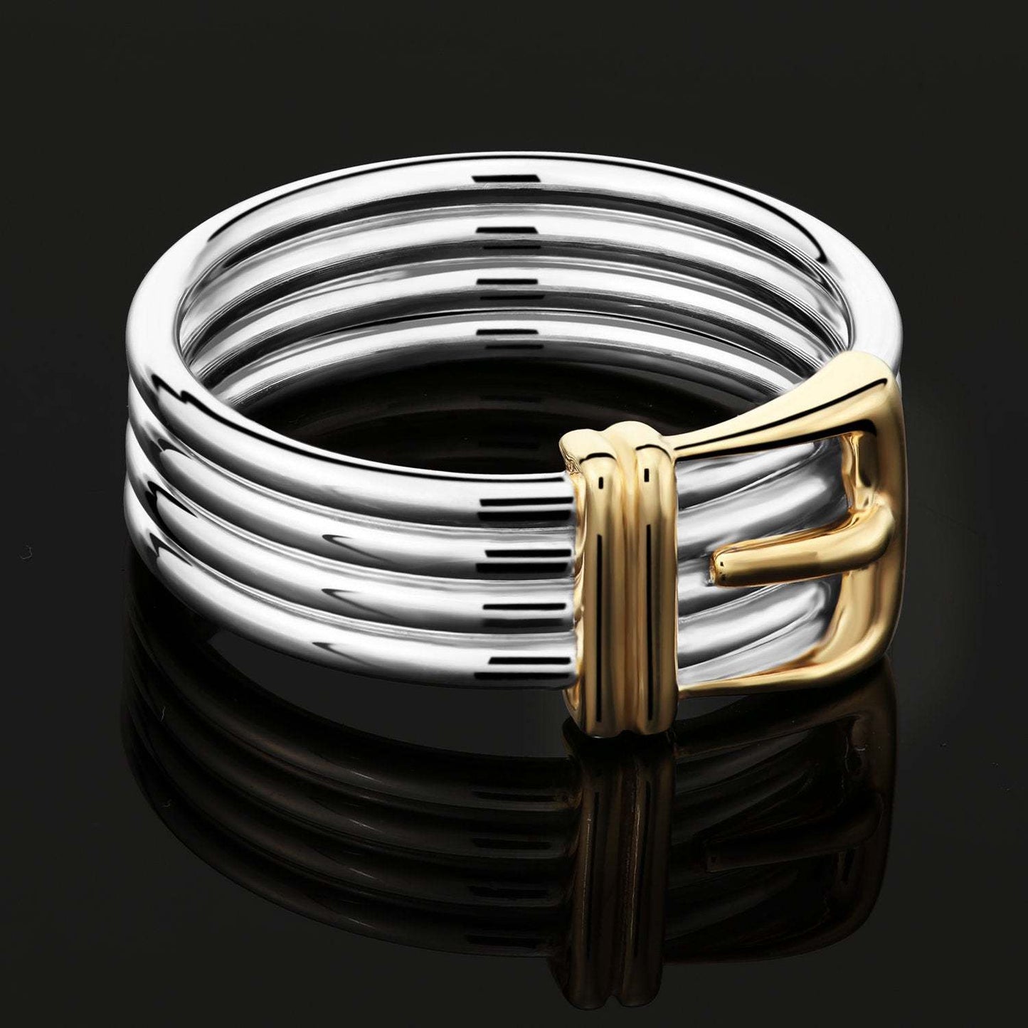 Sterling Silver Fancy Two-tone Buckle Style Ring