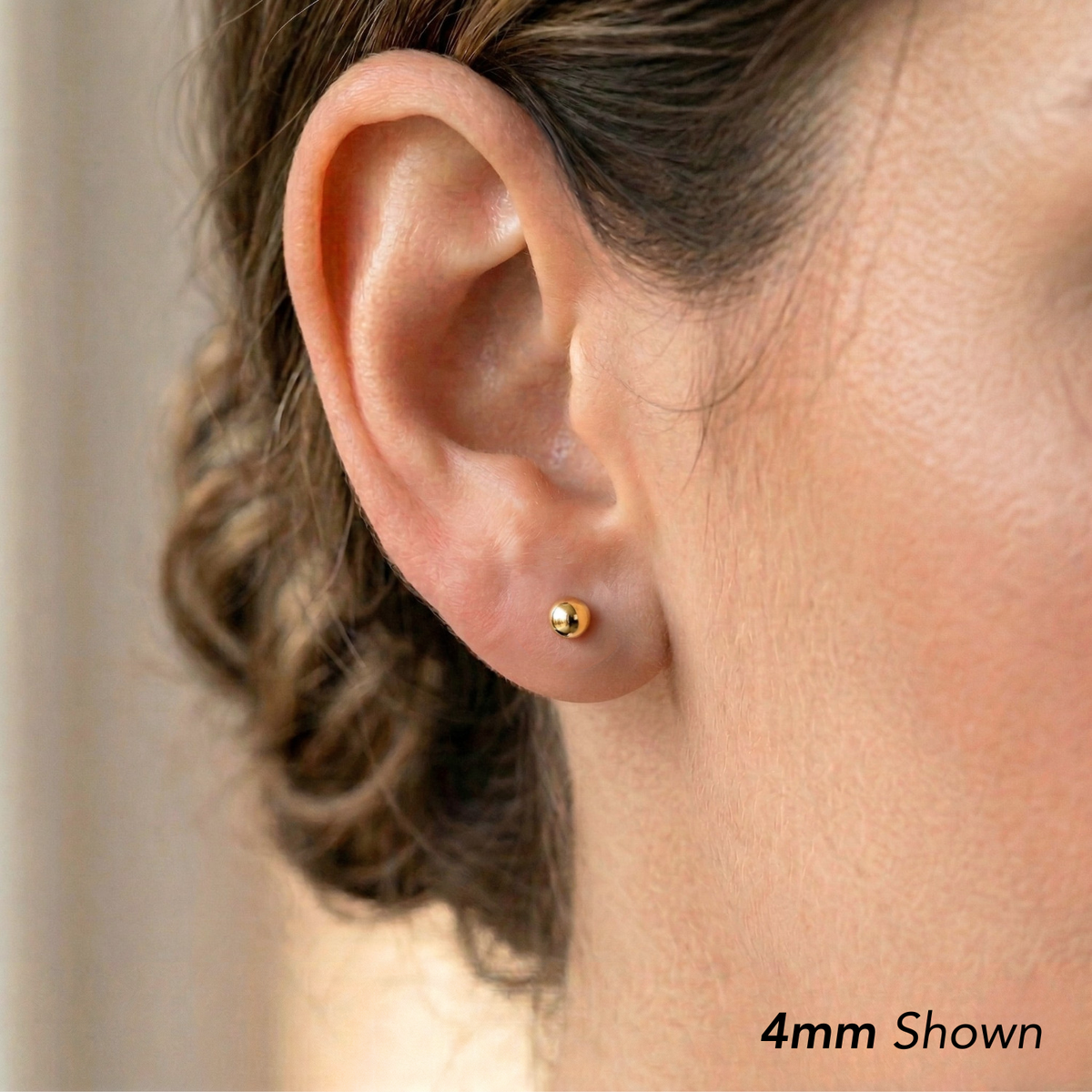14K Yellow Gold Flat Ball Studs, Pushback
