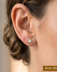 14k Yellow Gold Square Zirconia Stud Earrings with Butterfly Pushbacks, Unisex