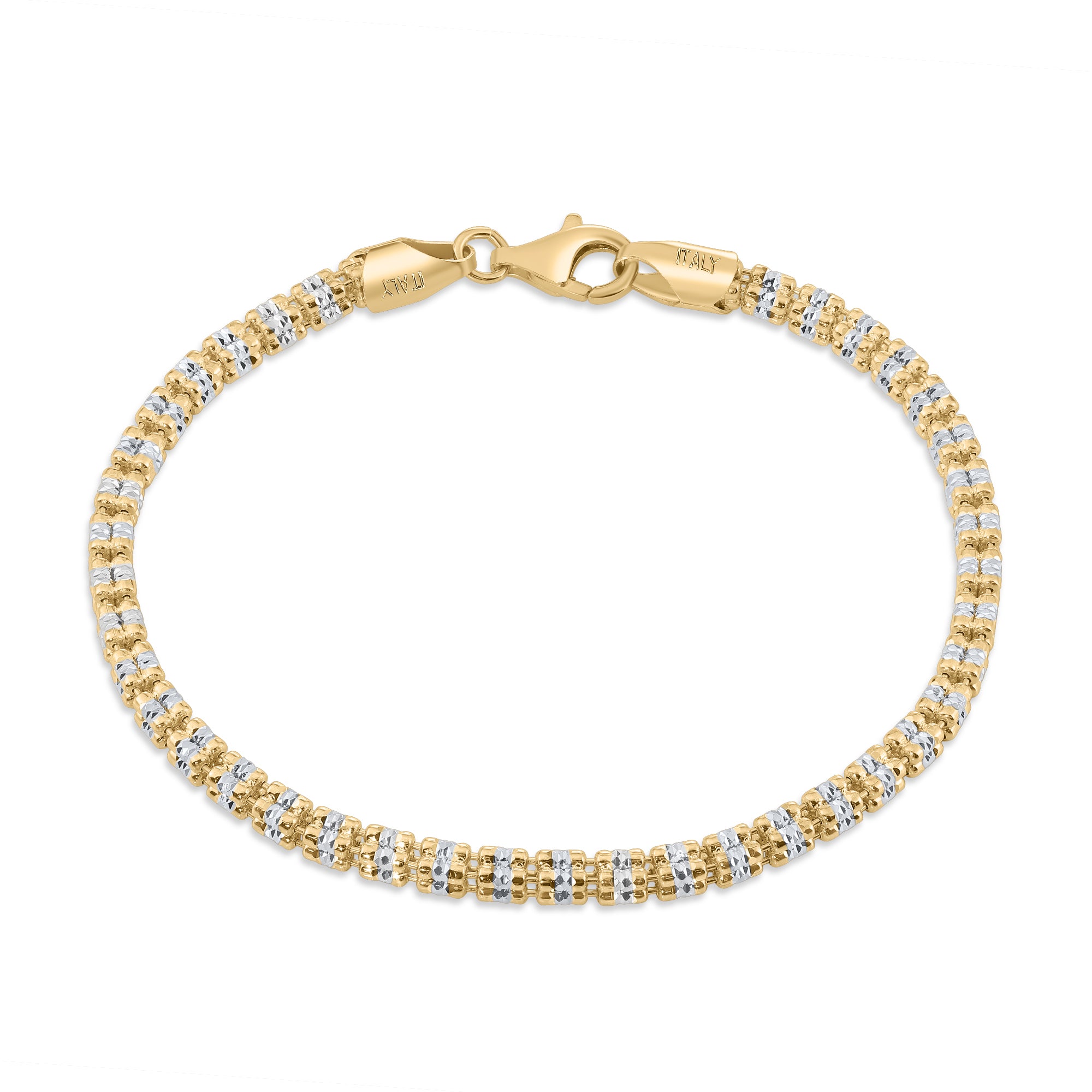 Sterling Silver Two-Tone Diamond-Cut Ice Chain Bracelet
