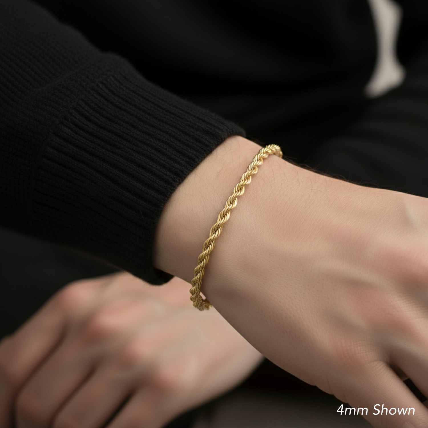14K Yellow Gold Rope Chain Bracelet, Lobster Lock