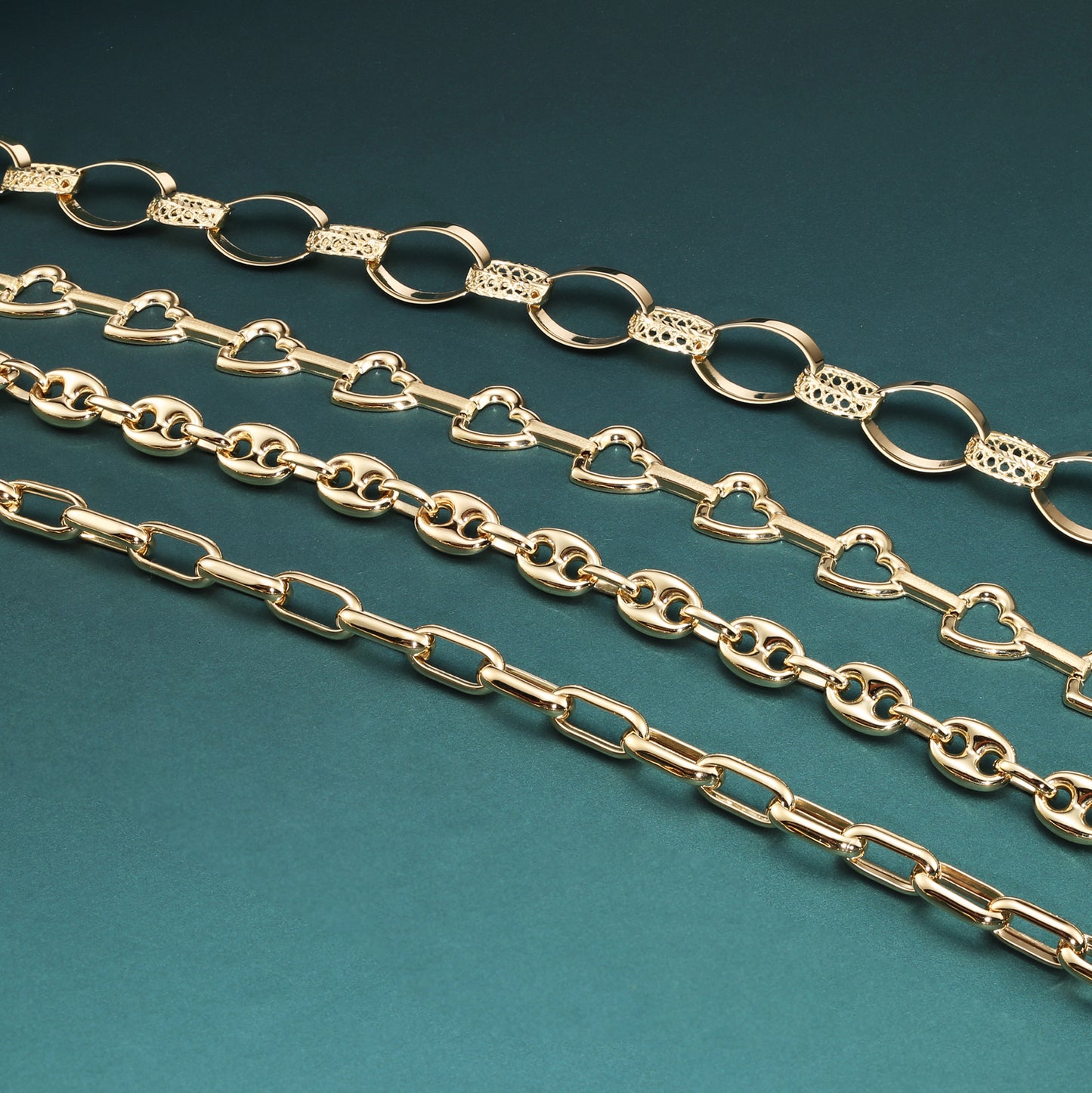 Puff Mariner Heart Link Bracelets in 14k Gold, Fine Ultra Quality Links, 7.5 inch Real Gold Bracelets