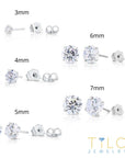 Set of 5! 925 Solid Sterling Silver Basket Set Round CZ Stud Earrings, Pushback Sleeper Studs, Simulated Diamond, Unisex