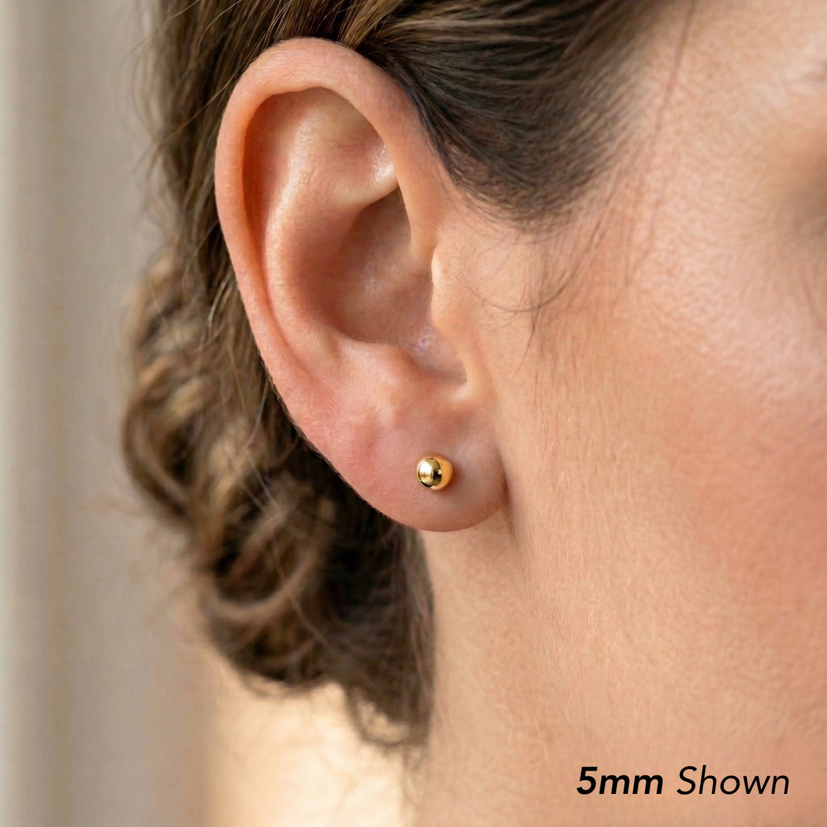 14K Yellow Gold Flat Ball Studs, Pushback