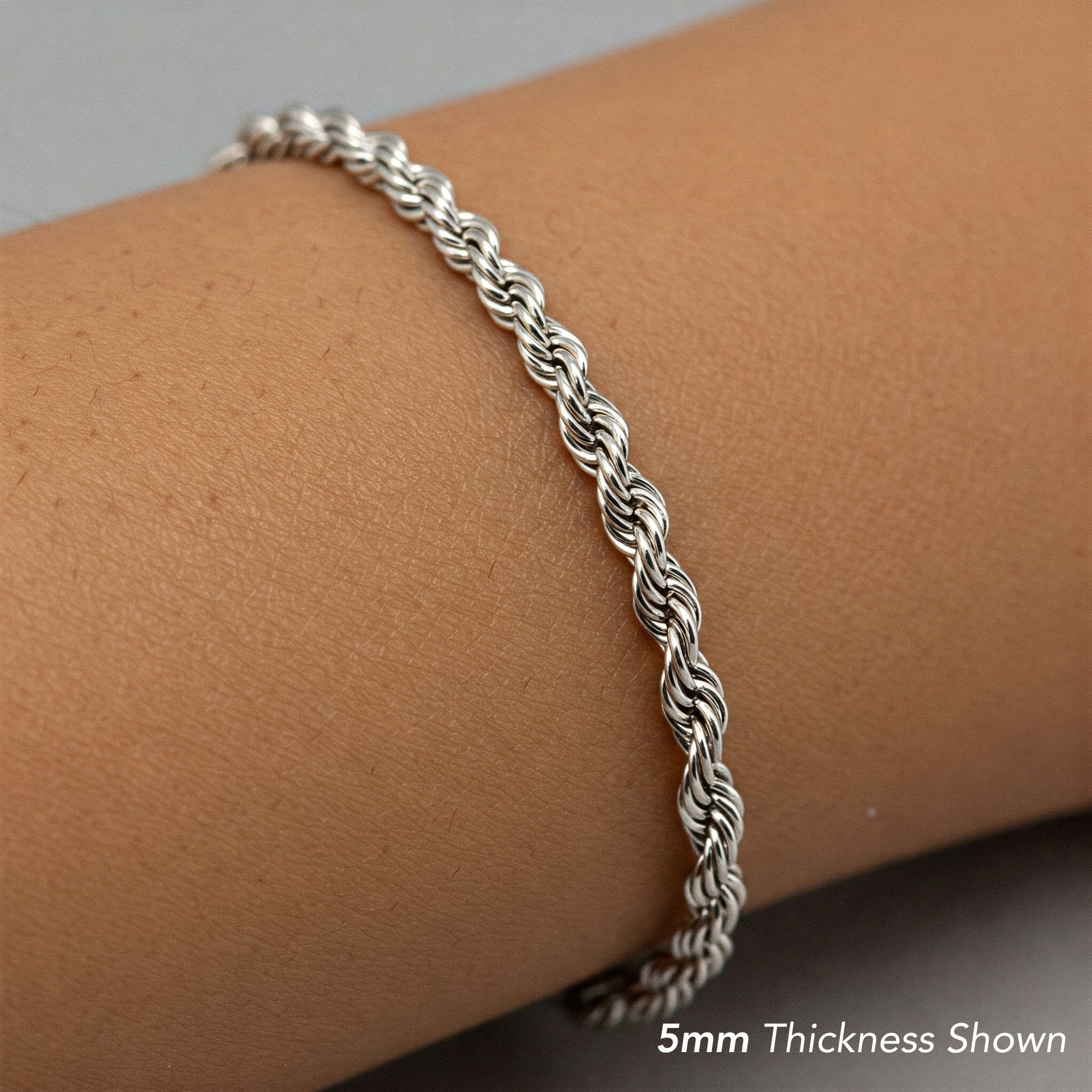 Solid Sterling Silver Rope Chain Bracelet