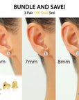 Bundle Set of 3! 14k Gold Classic Solitaire Stud Earrings, Screw-back