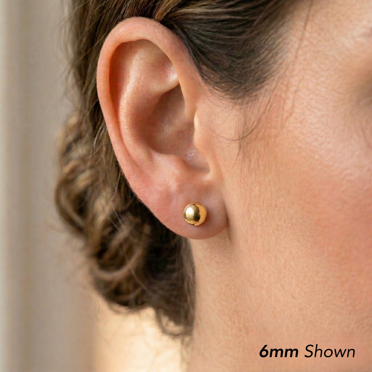 14K Yellow Gold Flat Ball Studs, Pushback