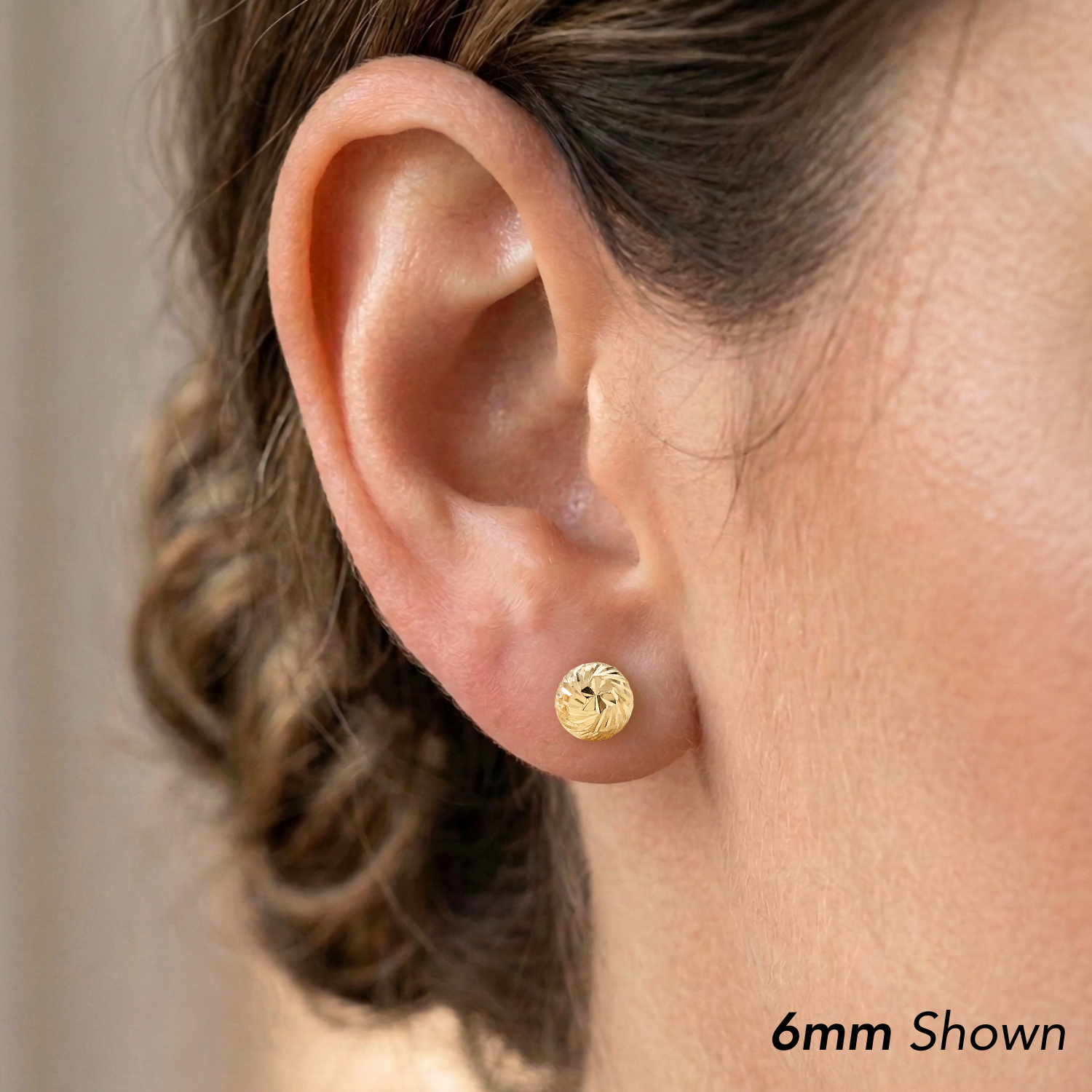 14k Yellow Gold Ball Studs With Hand Engraved Spiral Design