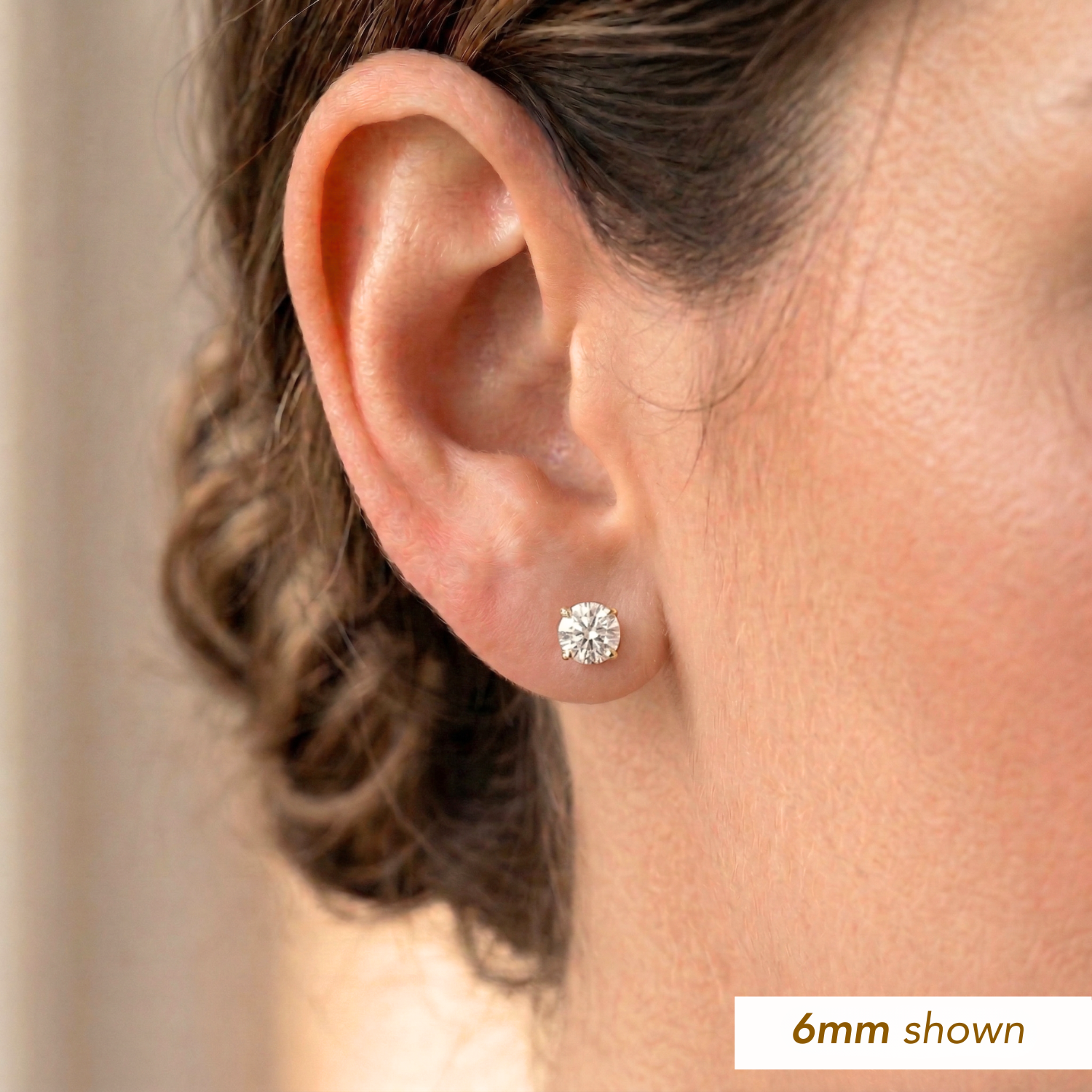 14k White Gold Classic Solitaire Cubic Zirconia Stud Earrings, Pushback