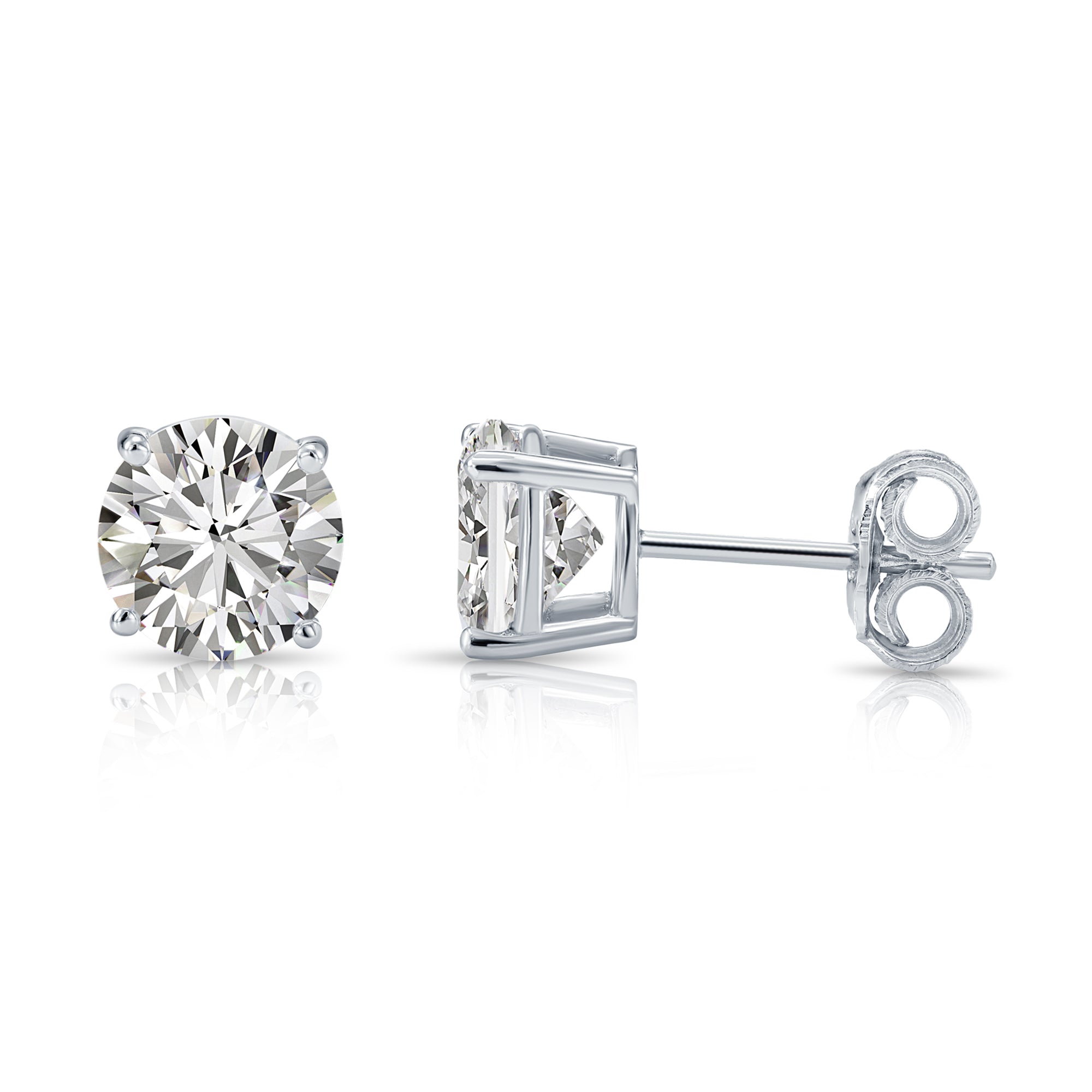 Sterling Silver Simulated Diamond Studs, With Secure Pushbacks