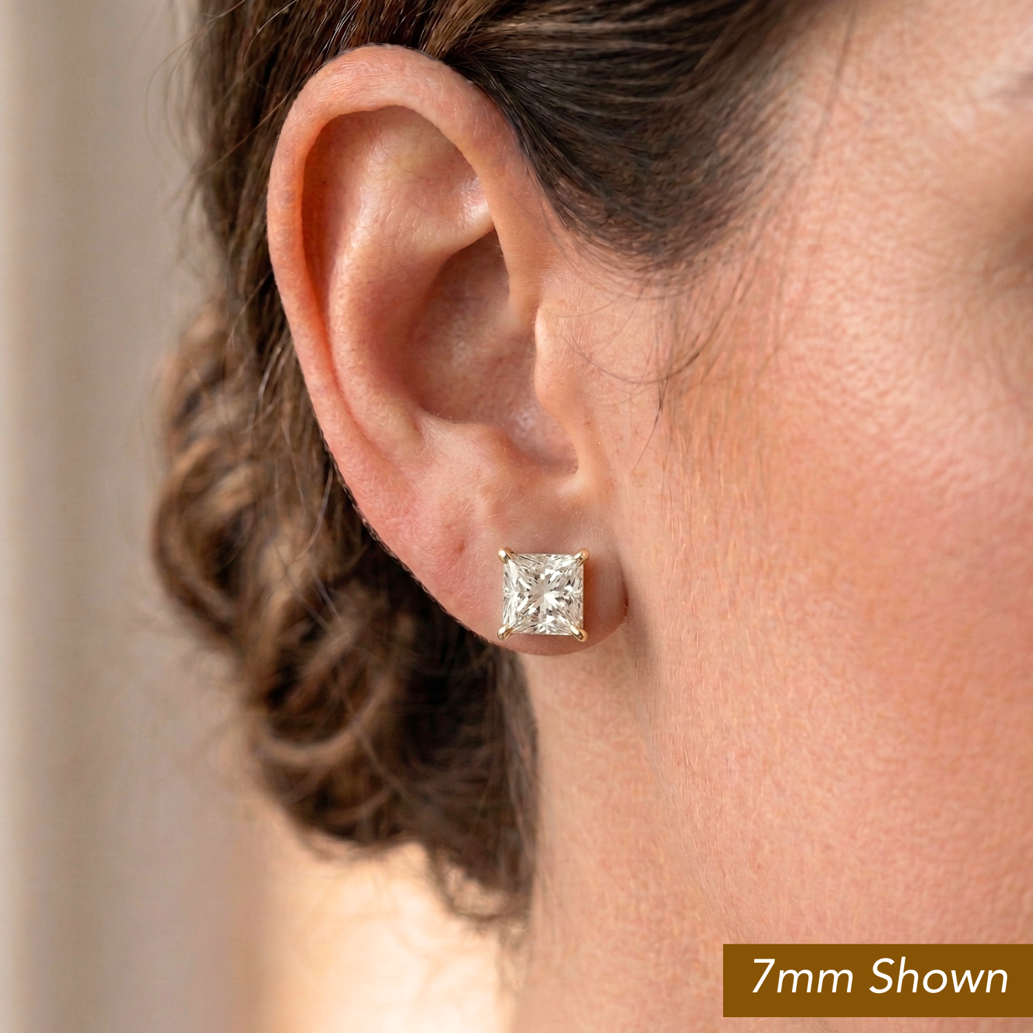 14k White Gold Square Zirconia Stud Earrings with Butterfly Pushbacks, Unisex Design, Princess Cut Studs