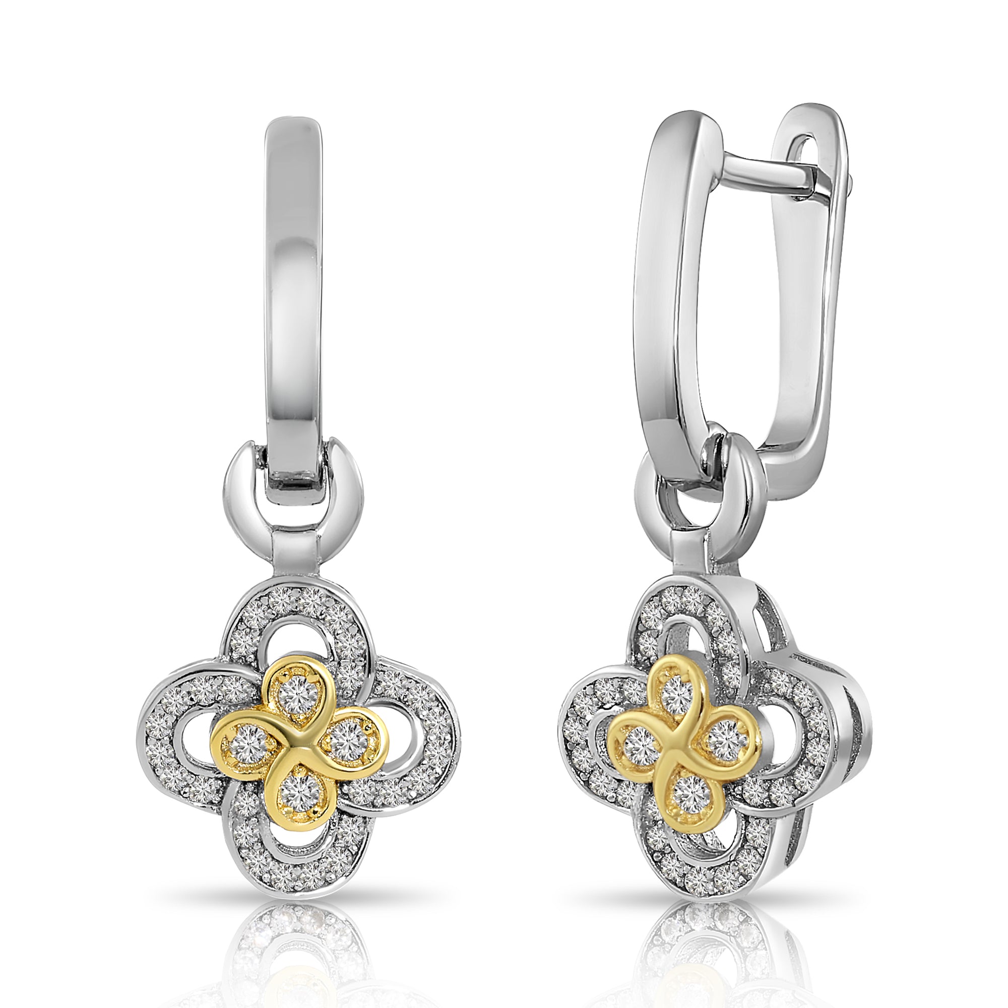 Sterling Silver Two-Tone Clover Drop Earrings