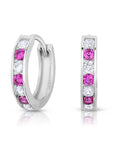 Sterling Silver CZ Birthstone Huggie Hoop Earrings, 13mm