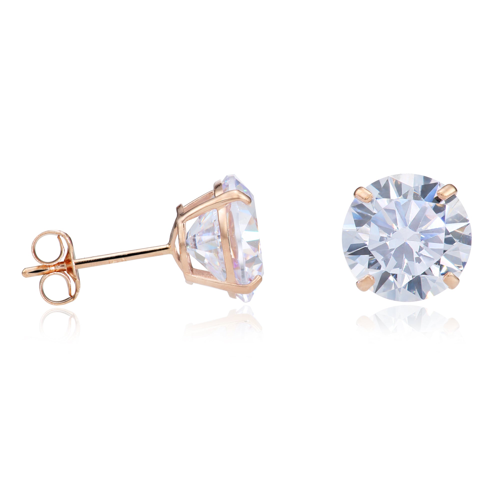 14k Rose Gold Zirconia Solitaire Stud Earrings, Push Post