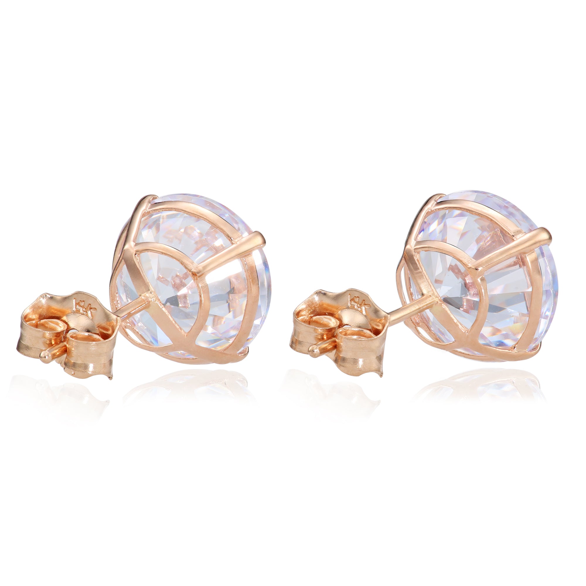 14k Rose Gold Zirconia Solitaire Stud Earrings, Push Post