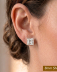 14k White Gold Square Zirconia Stud Earrings with Butterfly Pushbacks, Unisex Design, Princess Cut Studs