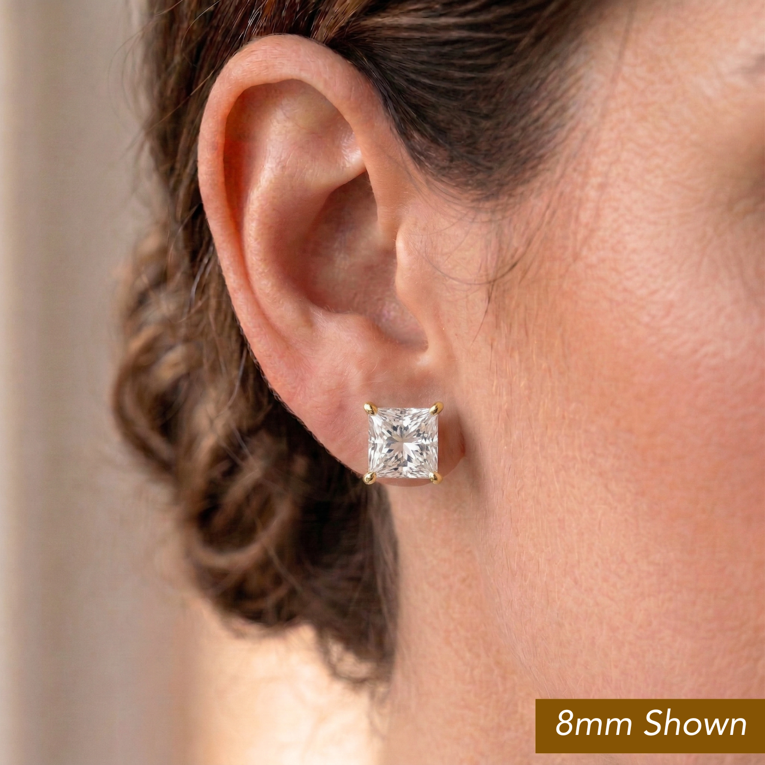 14k Yellow Gold Square Zirconia Stud Earrings with Butterfly Pushbacks, Unisex