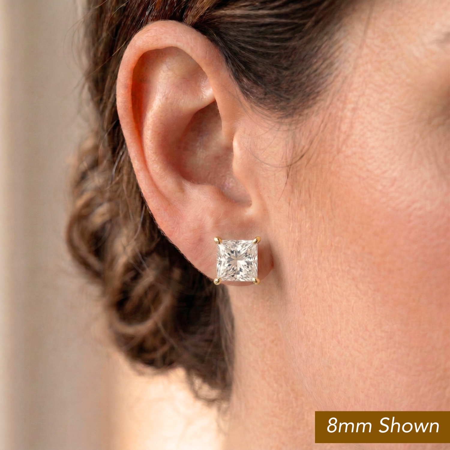 14k Yellow Gold Square Zirconia Stud Earrings, Screwback