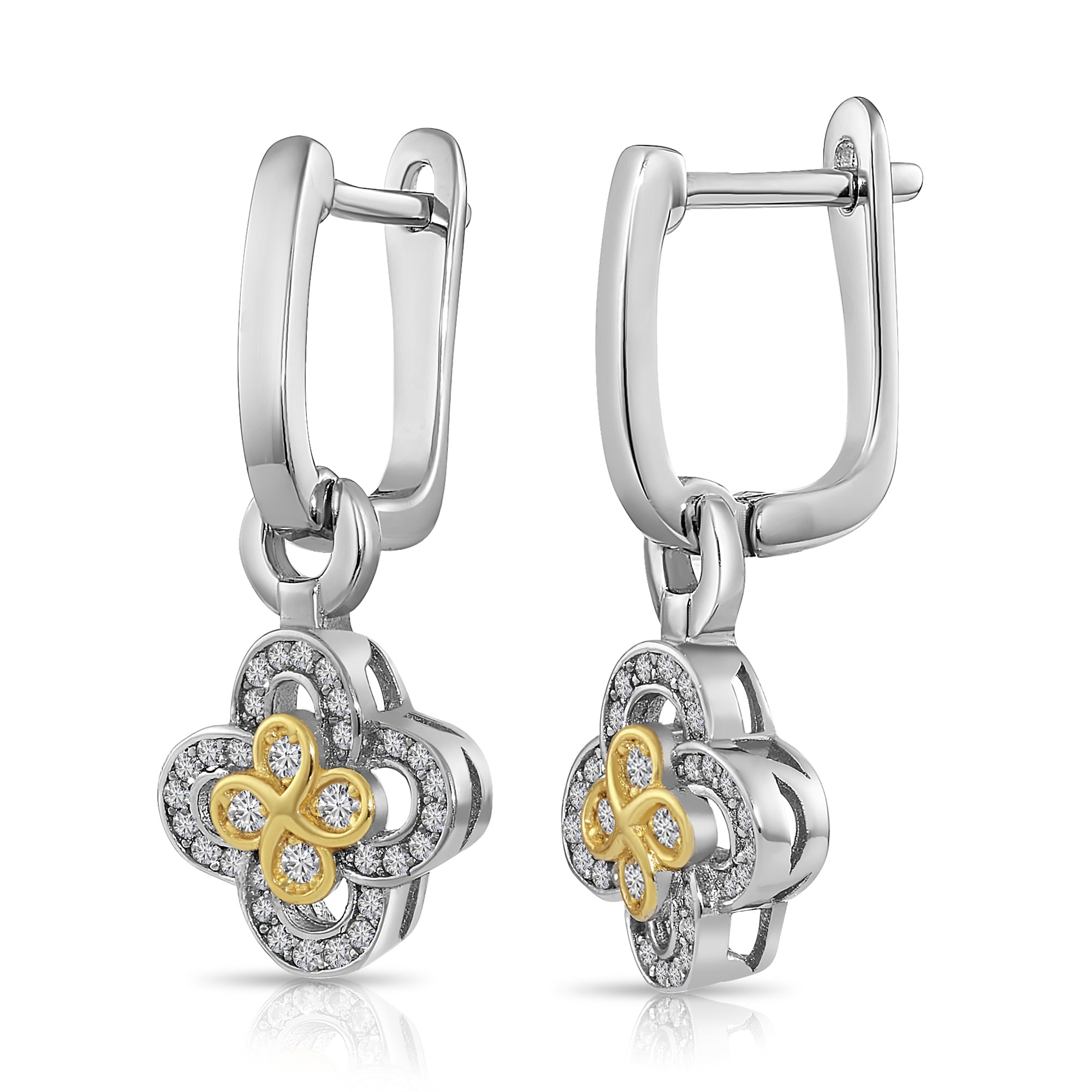 Sterling Silver Two-Tone Clover Drop Earrings