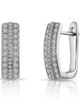 Sterling Silver Cubic Zirconia Oval Huggie Hoop Earrings, Three-Row Design
