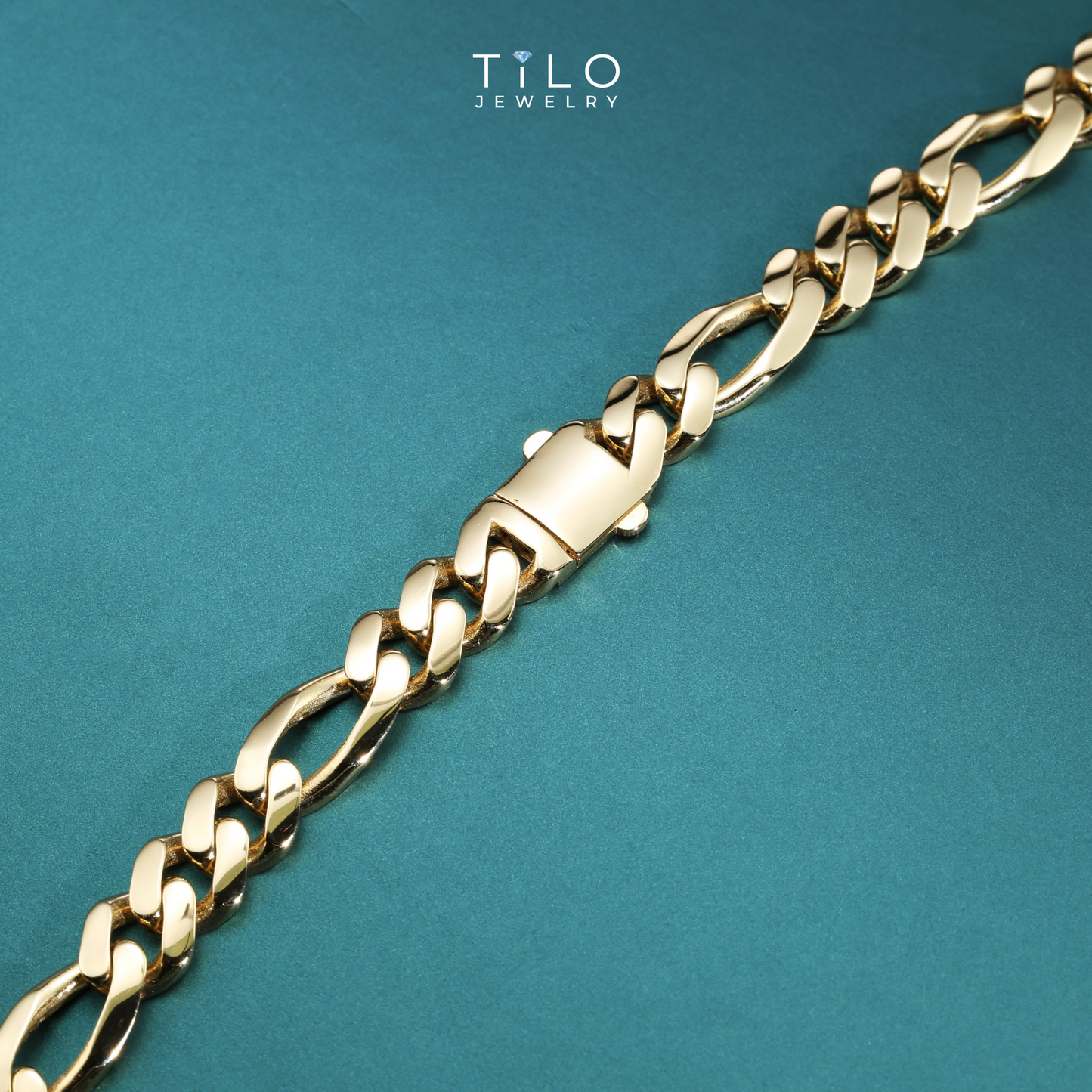 14K Yellow Gold Figaro Link Chain Bracelet, Sizes 7.5in-8.25in, Unisex Design, By TILO Jewelry