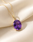 14K Yellow Gold Oval Purple Amethyst Pendant Necklace