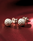 14K White Gold Sparkle Ball Stud Earrings, Hand Engraved Diamond-Cuts