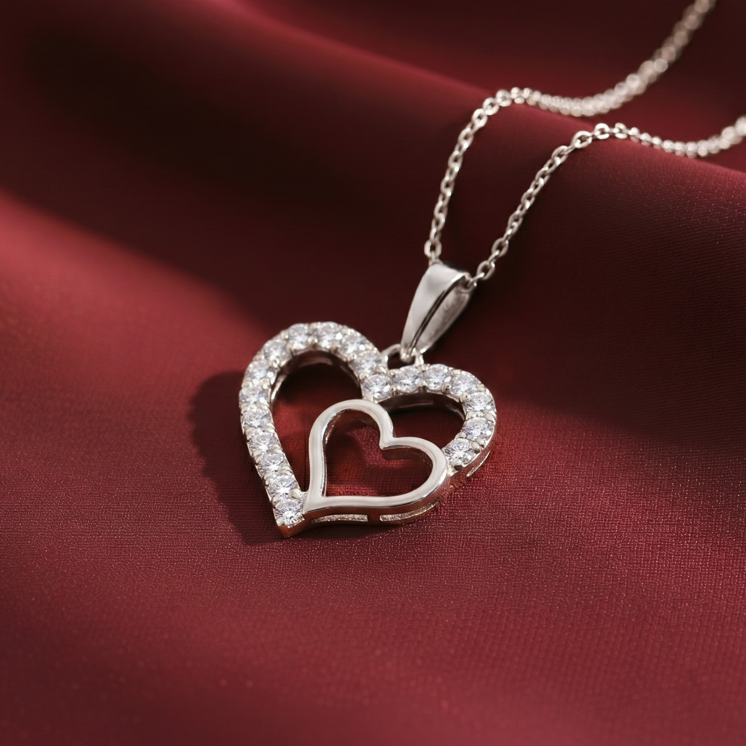 14K White Gold Lab Diamond Open Heart Pendant Necklace, 0.17ctw