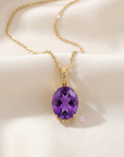 14K Yellow Gold Oval Purple Amethyst Pendant Necklace