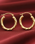 10K Yellow Gold Spiral Twist Hoop Earrings