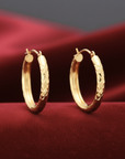 14K Yellow Gold X Pattern Diamond Cut Hoop Earrings