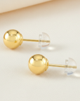 14K Yellow Gold Ball Stud Earrings, Silicone Covered Gold Push Backings (Unisex)