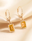 14K Gold Natural Citrine Emerald-Cut Gemstone Drop Earrings