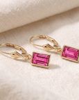 14K Gold Pink Sapphire Emerald-Cut Gemstone Drop Earrings