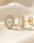 14K Yellow Gold Oval CZ Halo Stud Earrings